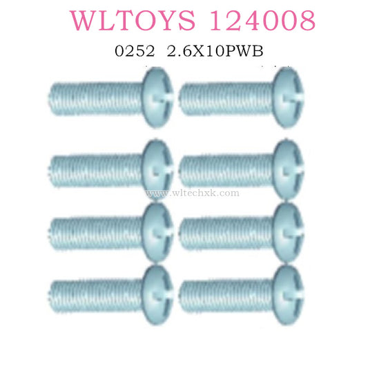 Original part of WLTOYS 124008 RC Car 0252 2.6X10PWB Screws