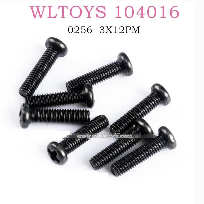 WLTOYS 104016 RC Car Original Parts 0256 Round Head Screws 3X12PM