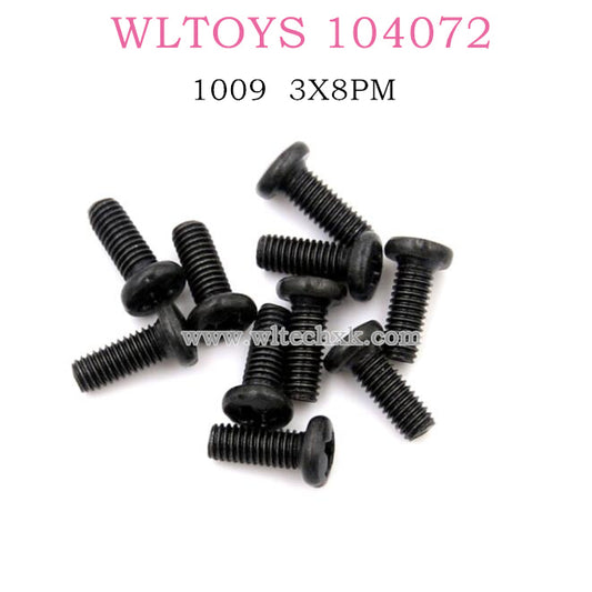 Original part of WLTOYS 104072 1/10 RC Car 1009 Phillips Round Head Machine screw 3X8PM D5.5