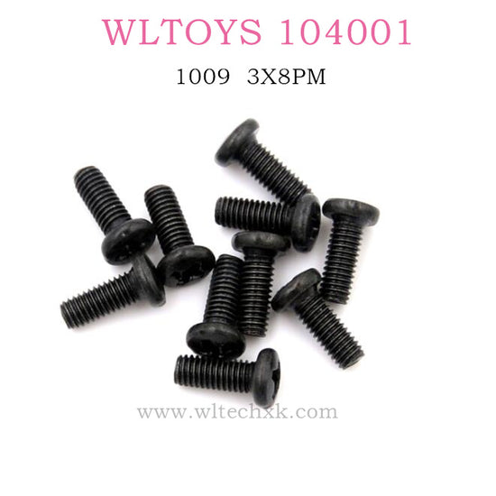 WLTOYS 104001 RC Car Original parts 1009 Phillips Round- Head Machine screw 3X8PM