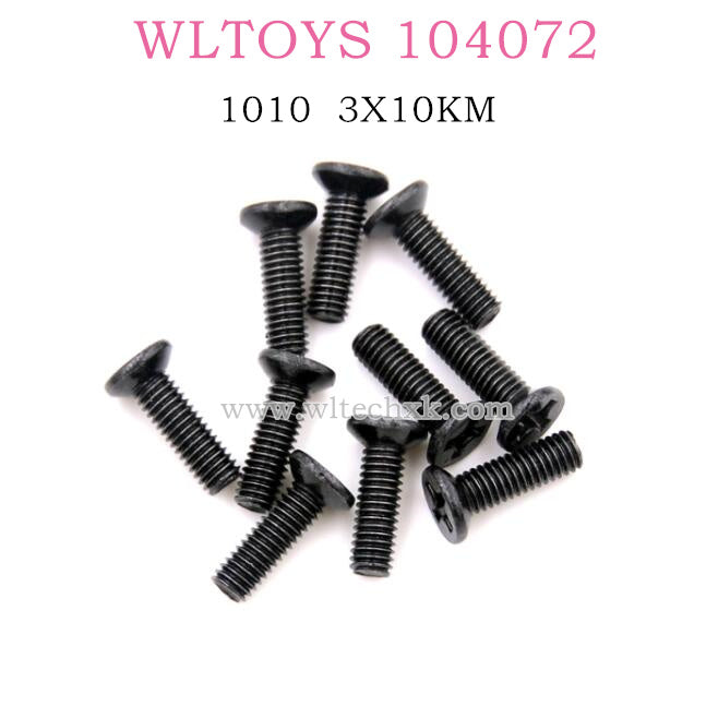 Original part of WLTOYS 104072 1/10 RC Car 1010 Phillips Countersunk Head Machine Screw 3X10KM D5.5