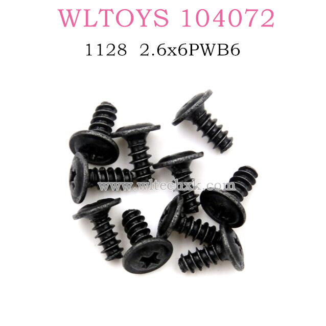 Original part of WLTOYS 104072 1/10 RC Car 1128 Self tapping Screws with Round Head ST 2.6x6PWB