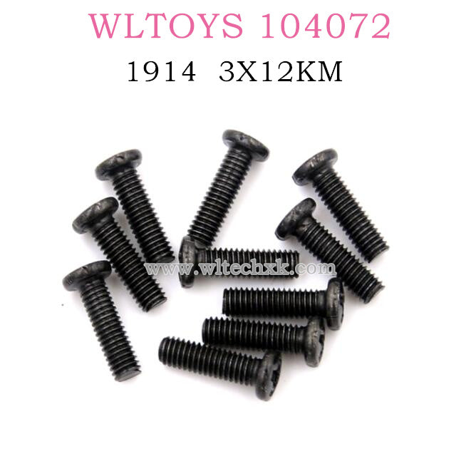 Original part of WLTOYS 104072 1/10 RC Car 1914 Phillips countersunk head machine screw 3X12KM