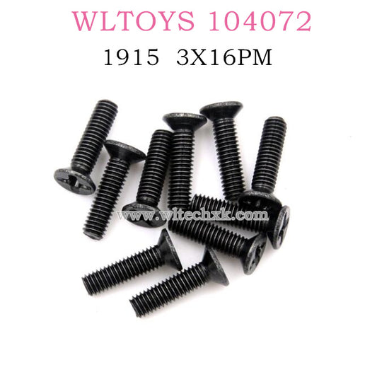 Original part of WLTOYS 104072 1/10 RC Car 1915 Phillips round head machine screw 3X16PM