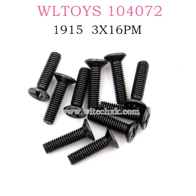 Original part of WLTOYS 104072 1/10 RC Car 1915 Phillips round head machine screw 3X16PM