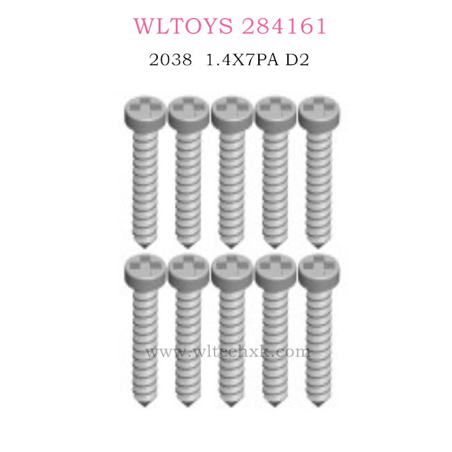 WLTOYS 284161 RC Car parts 2038 Cross Round Head and Pointed Tail self tapping Screws 1.4X7PA D2