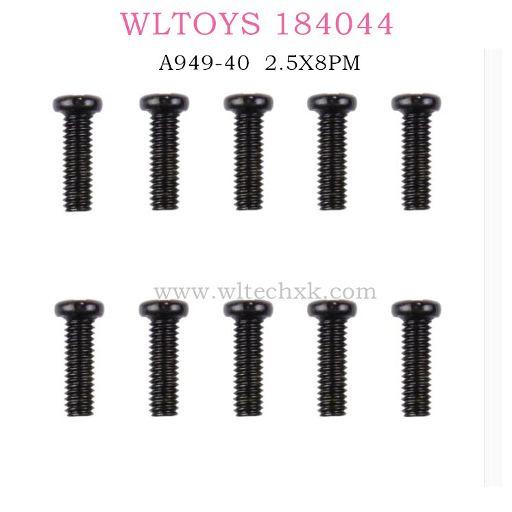 WL-Tech XK 184011 RC Racing Car Parts A949-40 2.5X8PM Cross Round Head Machine Screw