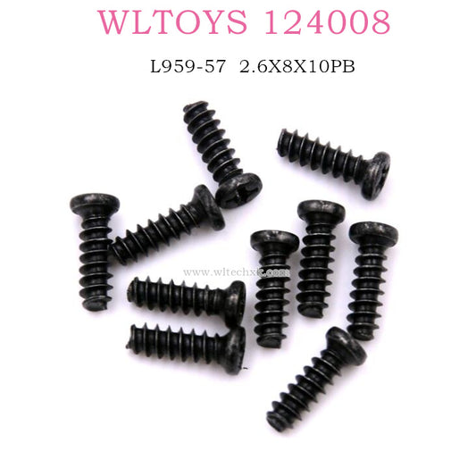 Original part of WLTOYS 124008 RC Car L959-57 Round head tapping screw 2.6X8X10PB