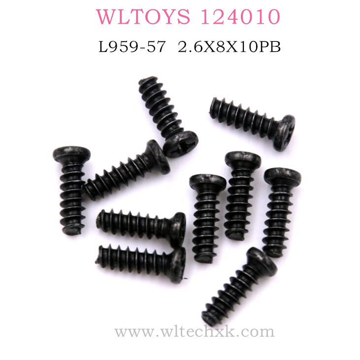 Original WLTOYS 124010 RC Car part L959-57 Round head tapping screw 2.6X8X10PB