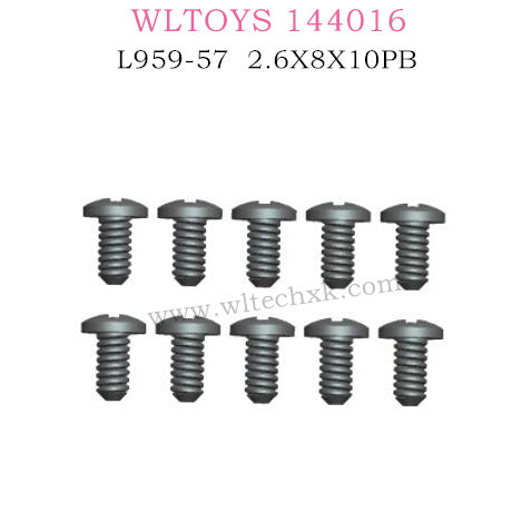 WLTOYS 144016 RC Car Part L959-57 Round head tapping Screw 2.6X8X10PB