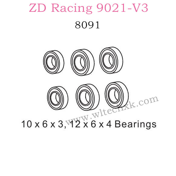 ZD Racing 9021-V3 Parts 10x6x3 12x6x4 Bearings 8091