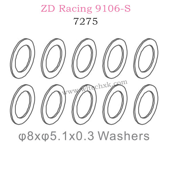 ZD Racing 9106S Parts 8x5.1x0.3 Washers 7275