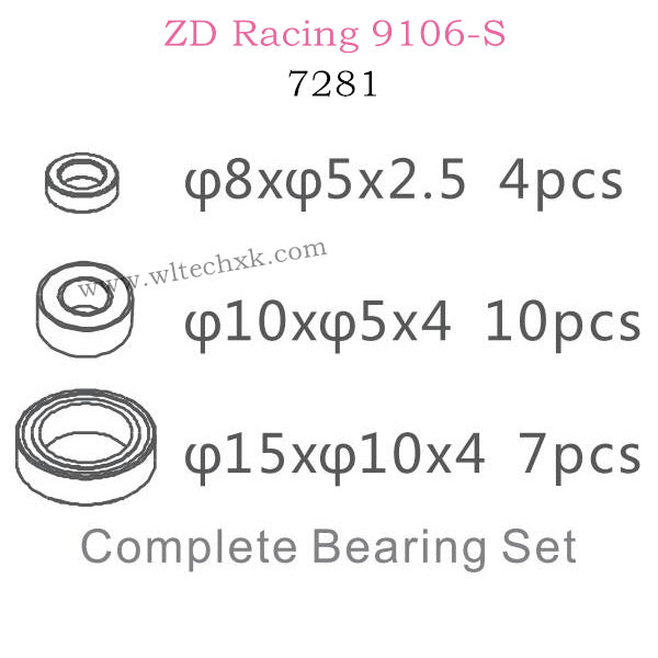 ZD Racing 9106S Parts Complete Bearing Set 7281