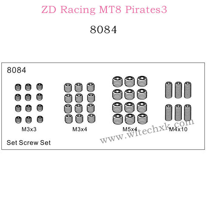 ZD Racing MT8 Pirates3 Parts Set Screw 8084